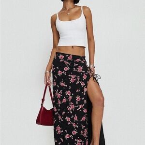 Princess Polly Floral Black Maxi Skirt